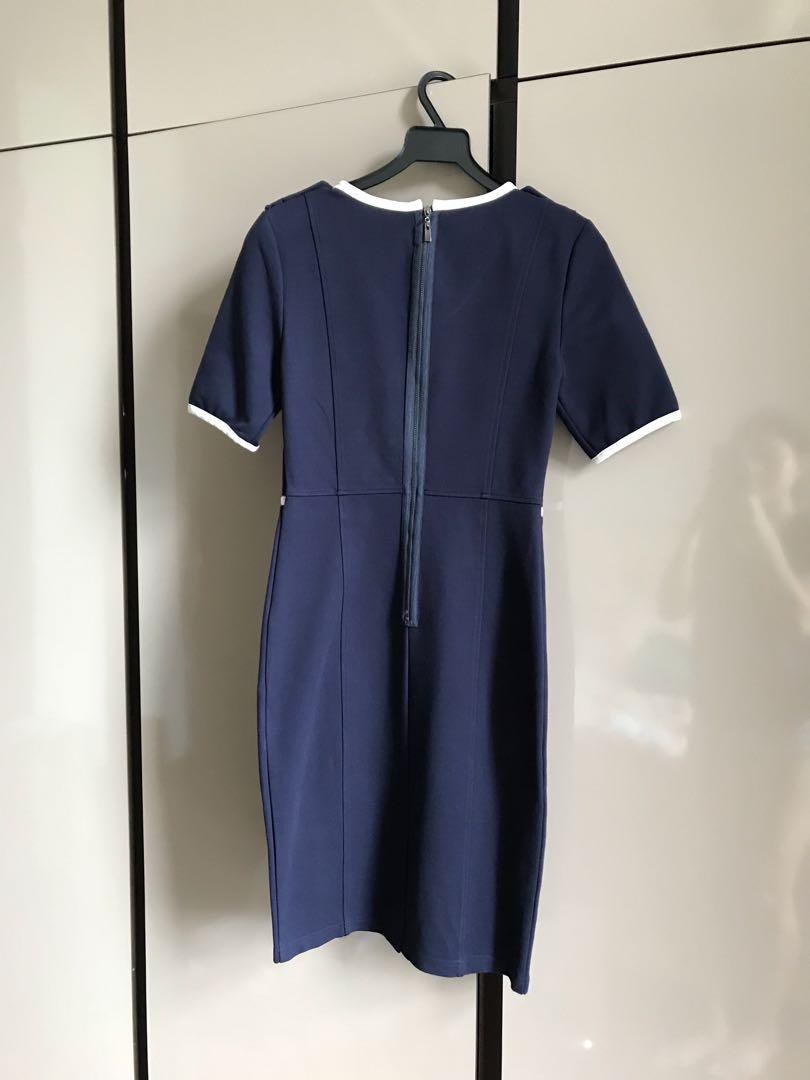 Navy blue dress with white piping online