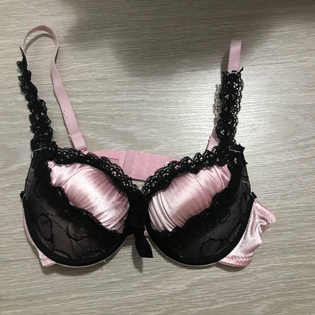 Pink with black satin sexy lacy bra