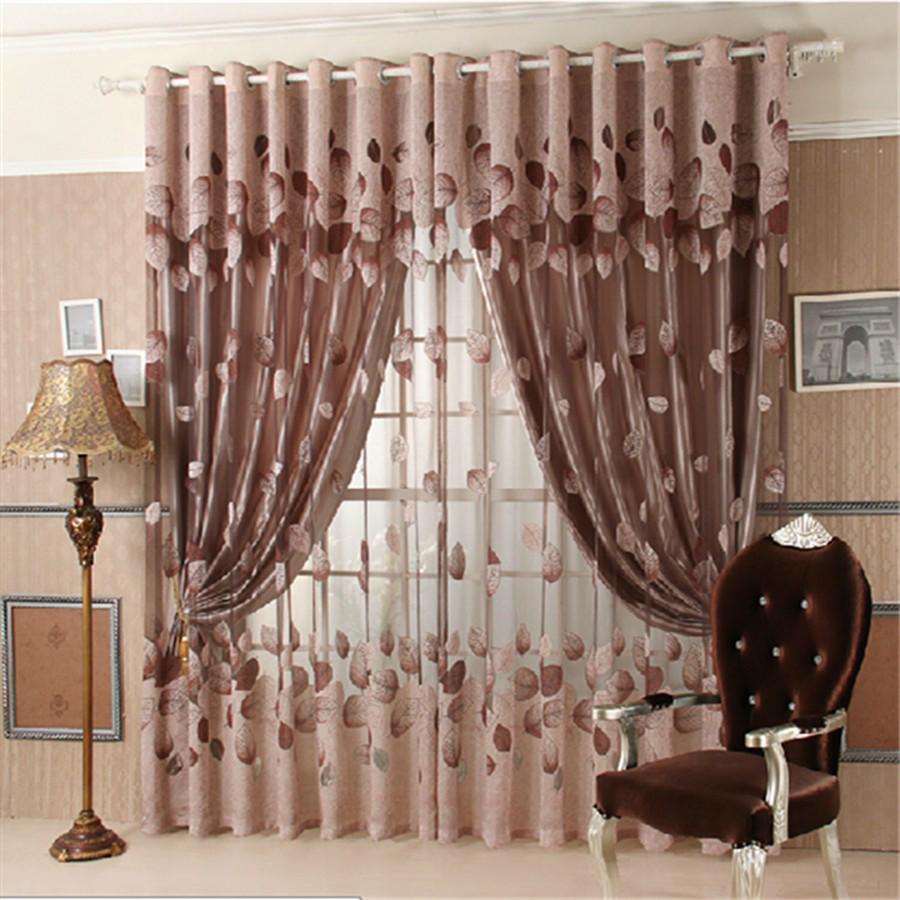 Romantic Leaf Tulle Voile Curtain Door Window Panel Sheer Scarf