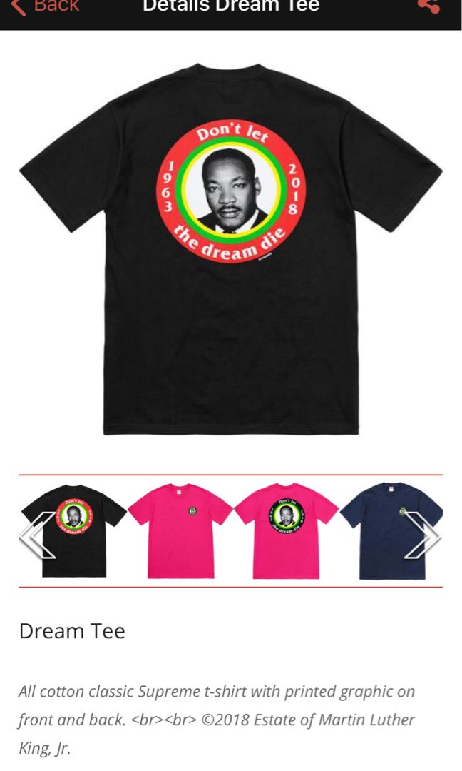 Supreme MLK Dream tee Black M Men s Fashion Tops Sets Tshirts Polo Shirts on Carousell