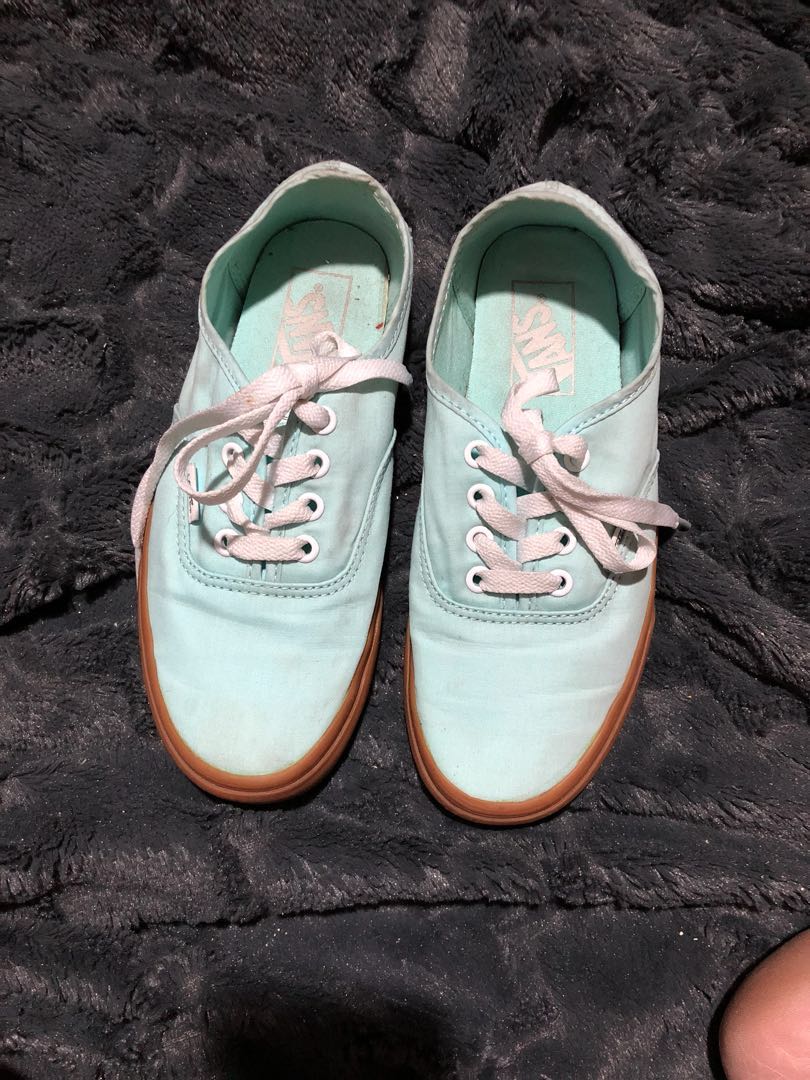 mint green and gray vans
