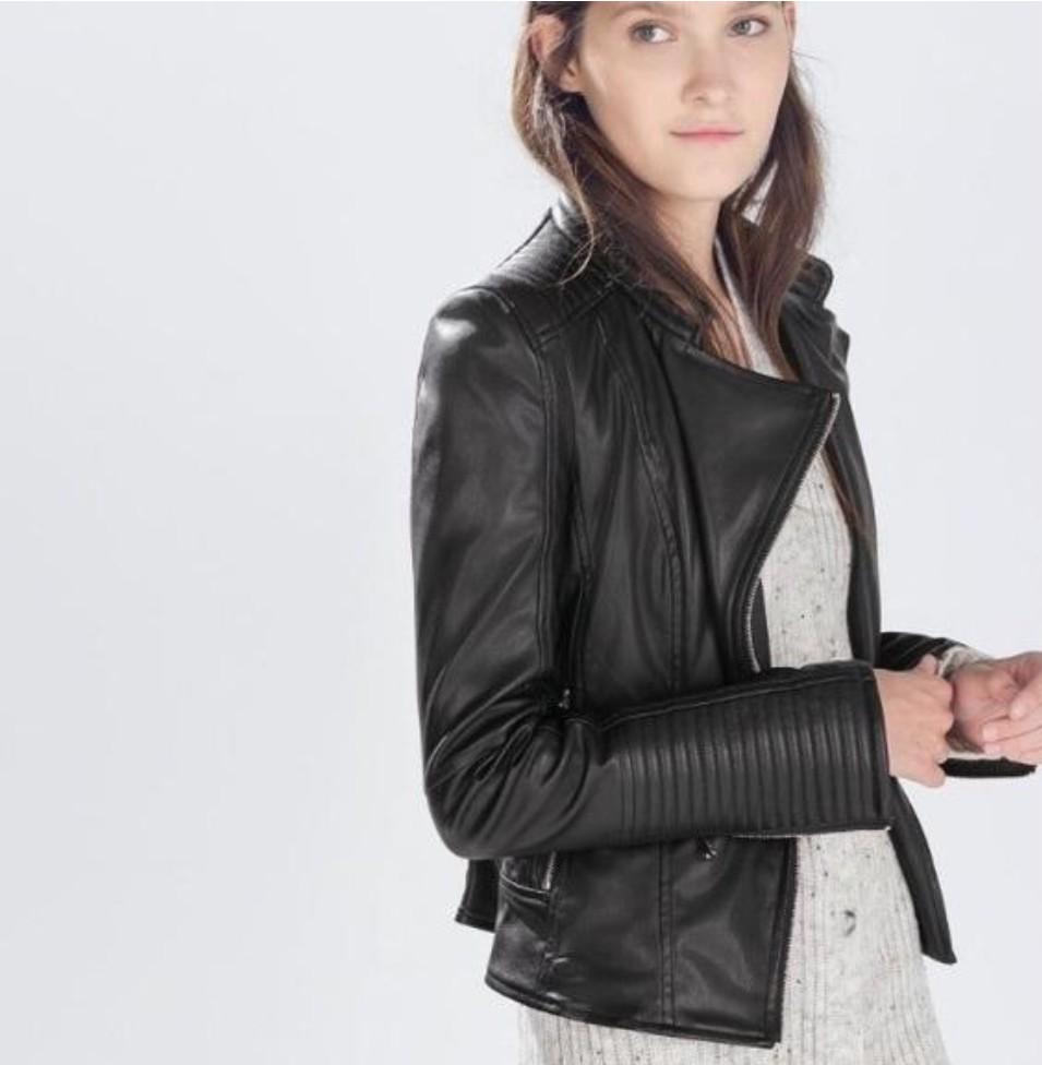 zara black leather jacket womens
