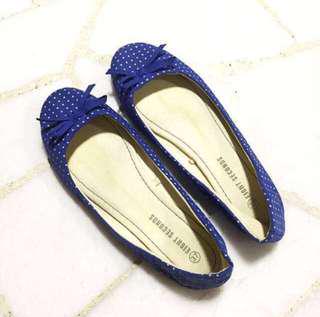 Korean Polka dot & Ribbon Blue Ballerina Flats Pumps Cute