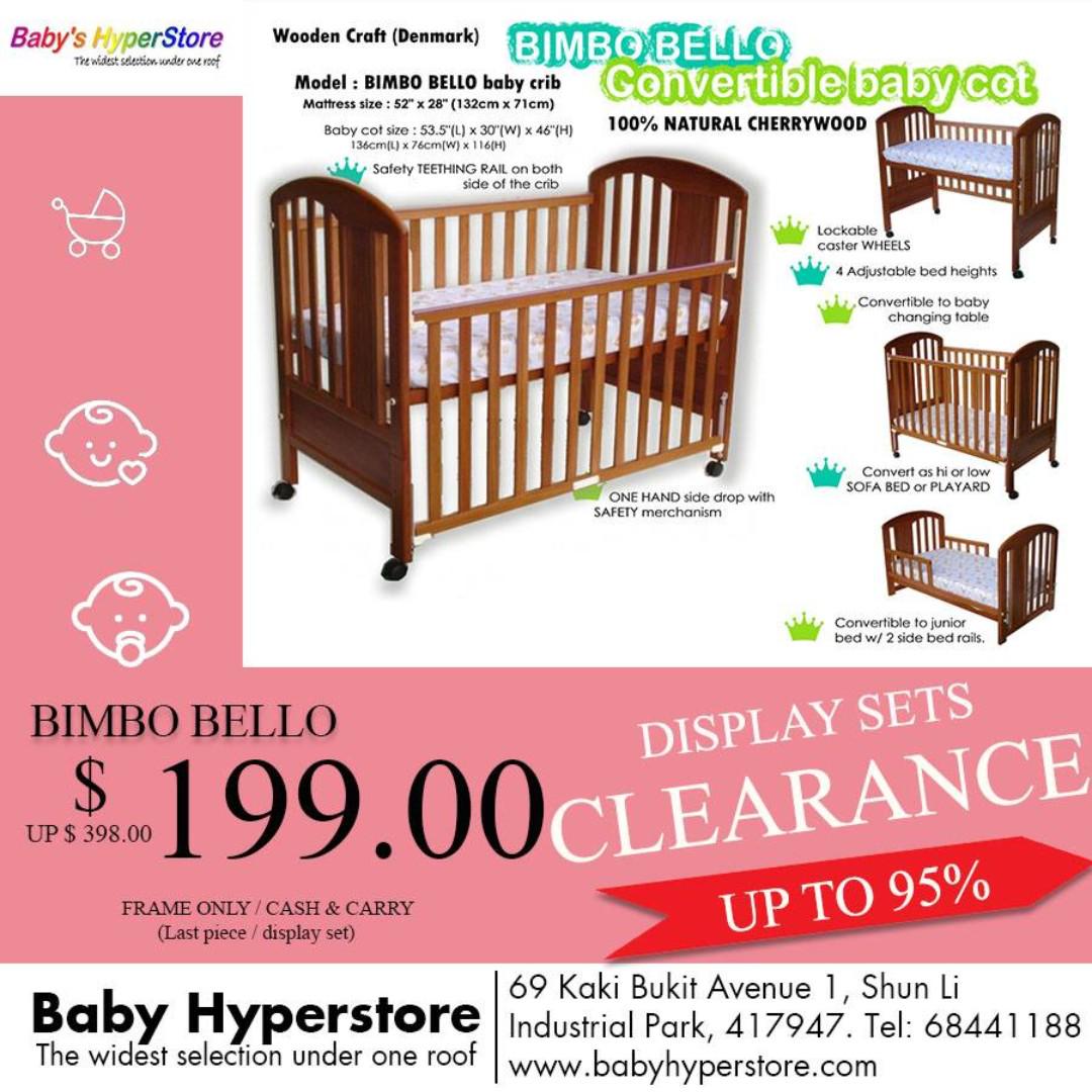 Pinewood Convertible Cot Bimbo Bello Baby Cot Cherrywood