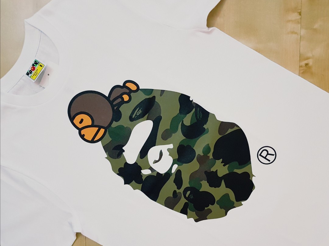 Bape First Camo Baby Milo On Big Ape Head Tee Shirt, Men's Fashion ...
