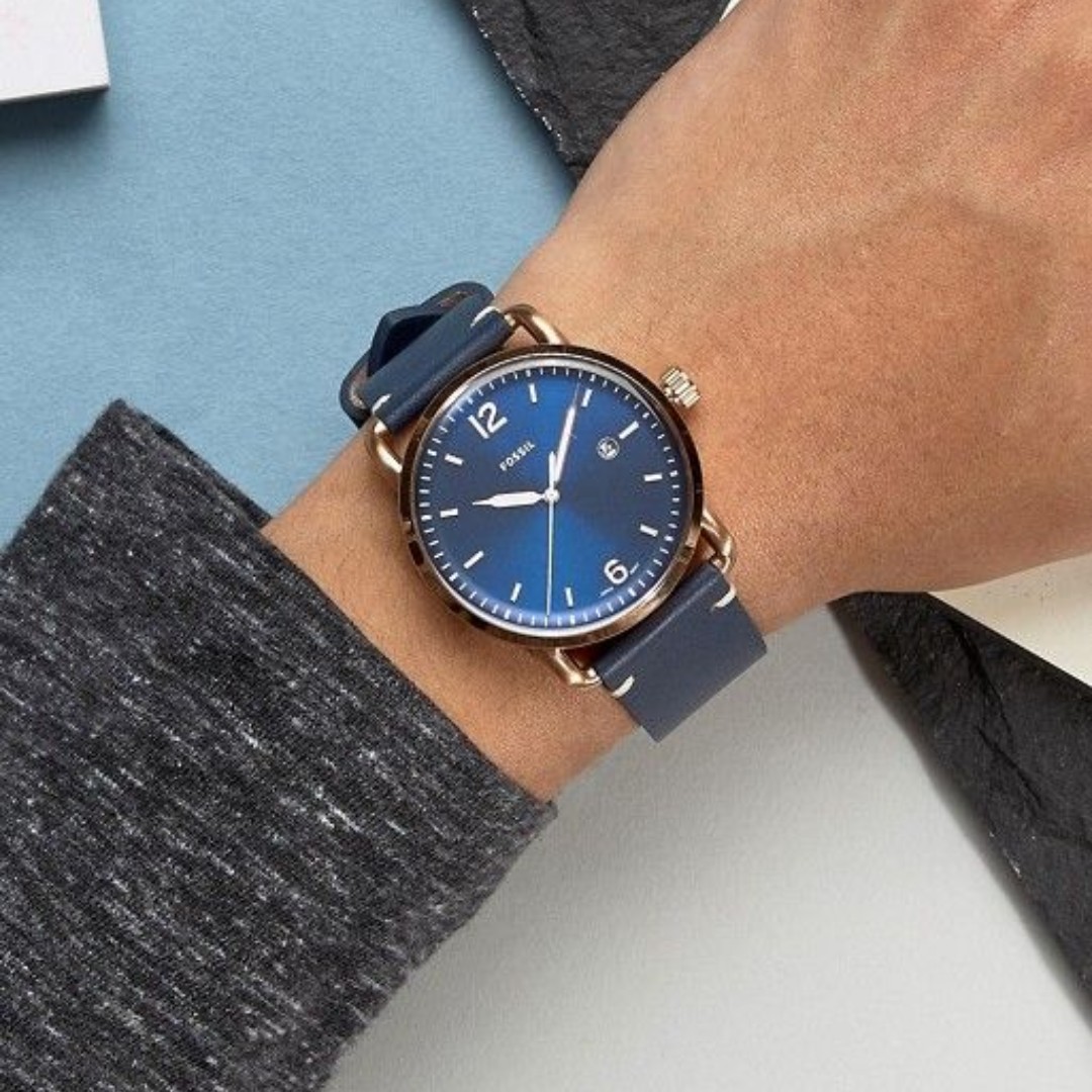 Bnib Fossil Commuter Blue Dial Navy Blue Leather Fs5274 Men S Watch