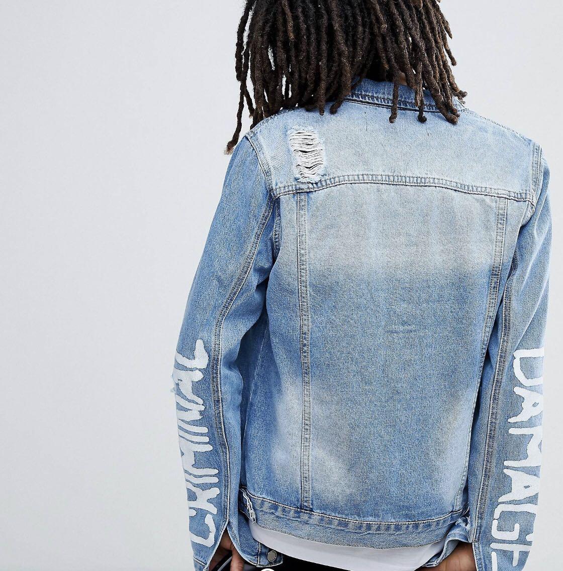 Criminal Damage Distressed Denim Jacket in Blue for Men