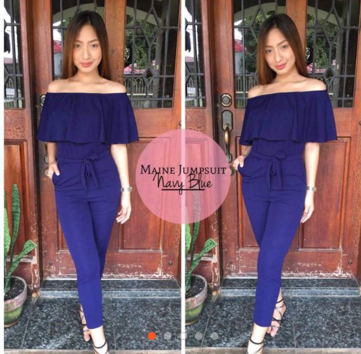 royal blue off the shoulder jumpsuit