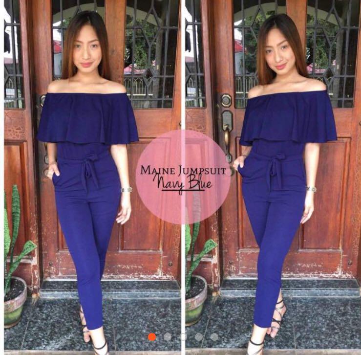 royal blue off shoulder jumpsuit