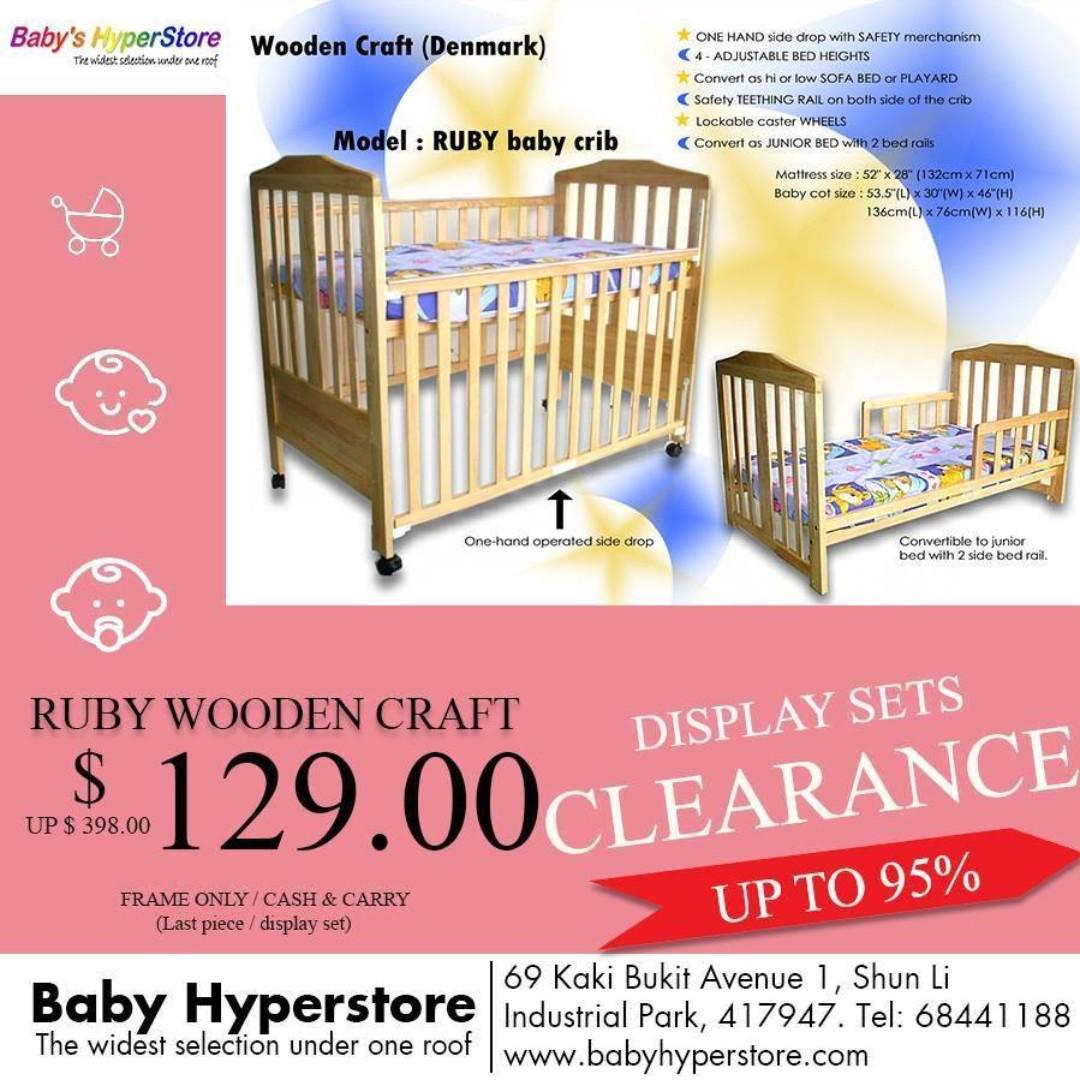 Ruby Wooden Craft Denmark Convertible Baby Cot Babies Kids