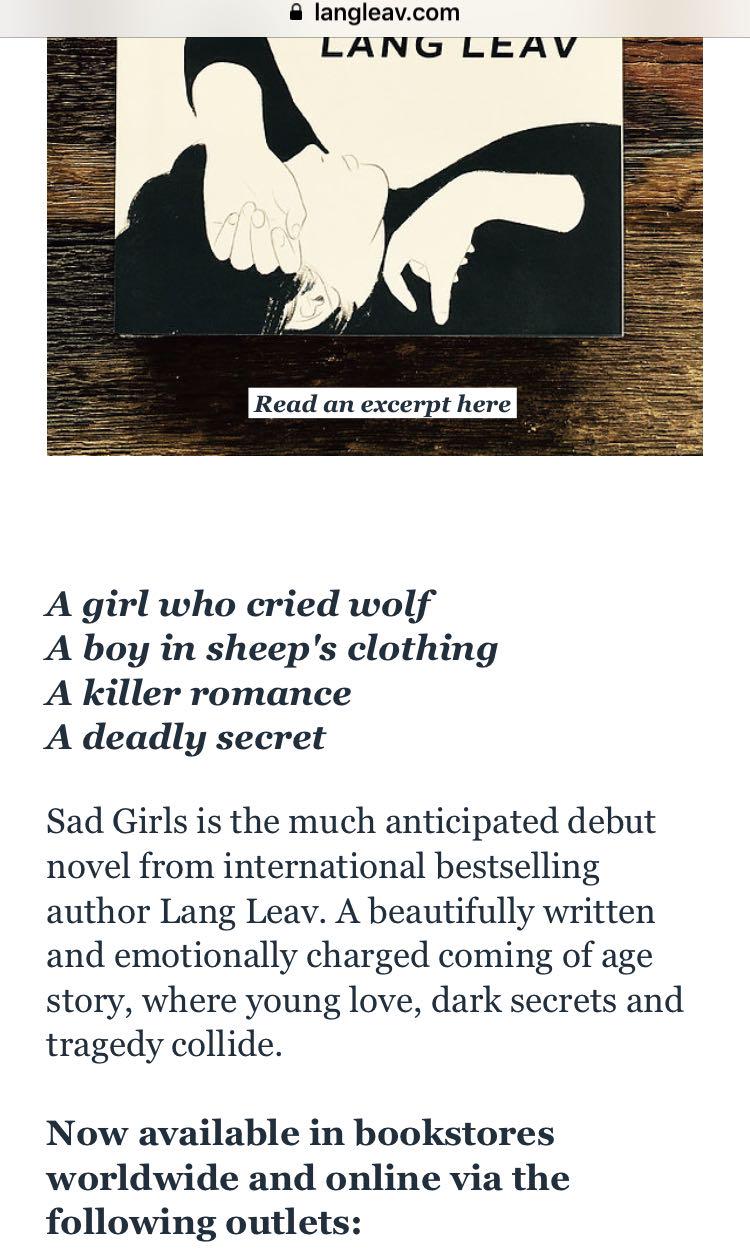 Sad Girls Lang Leav Pdf Books Stationery Fiction On Carousell