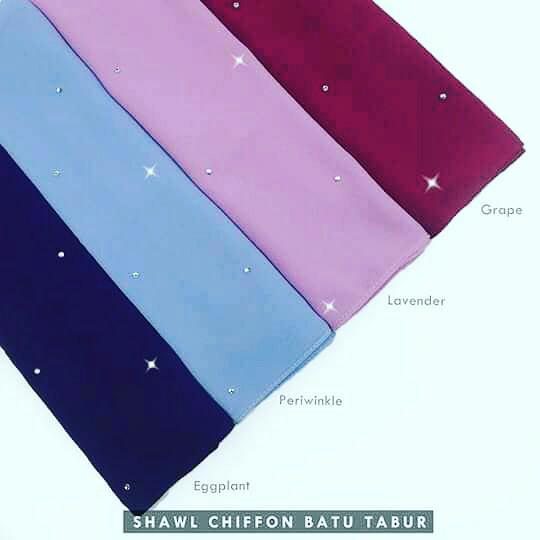 Shawl Chiffon Batu Tabur Swarovski Muslimah Fashion Scarves On