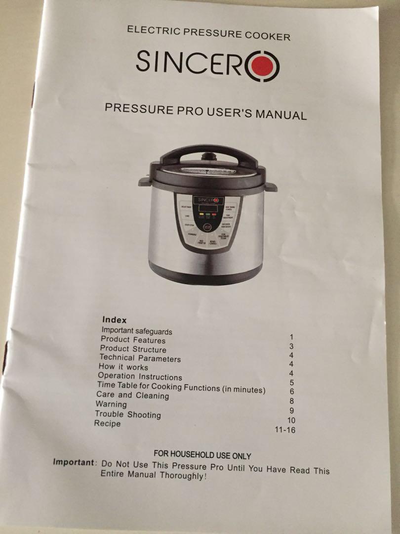 Sincero pressure cooker 2025 manual