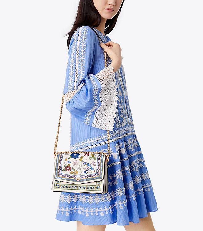 tory burch white floral purse