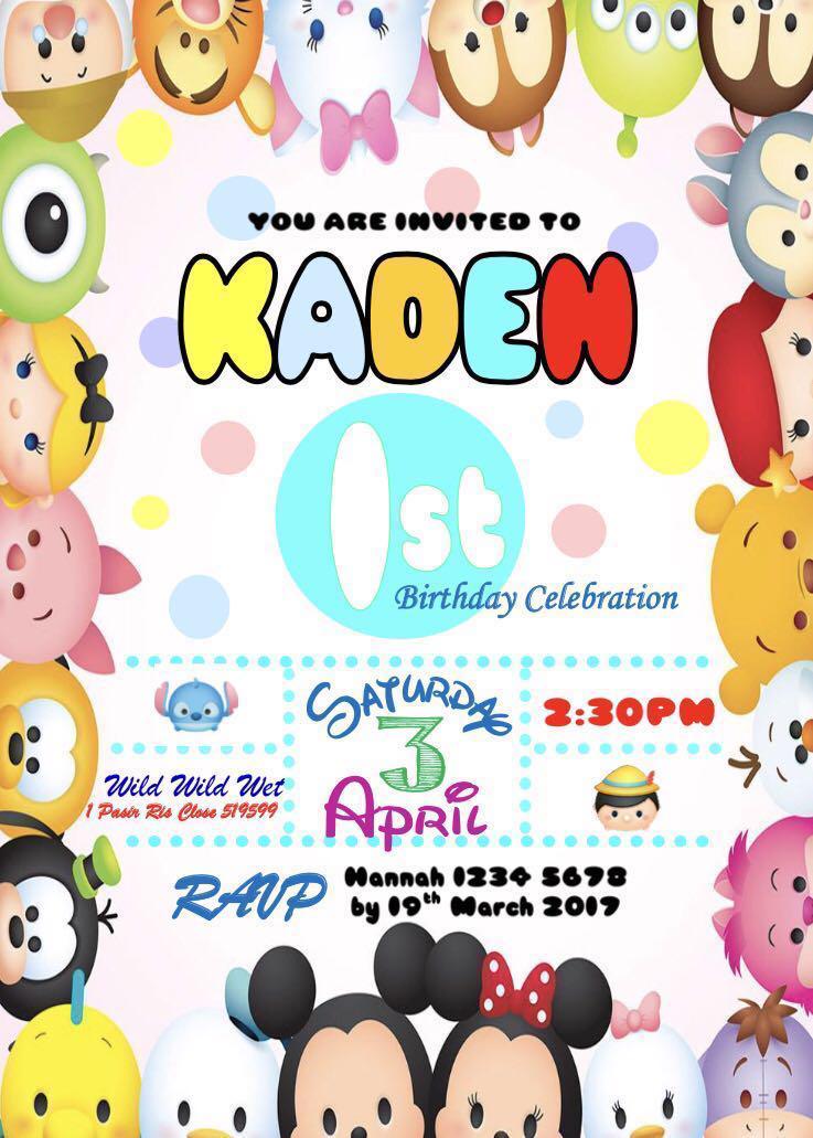 Tsum Tsum Theme Birthday Invitation Ecard Babies Kids On Carousell