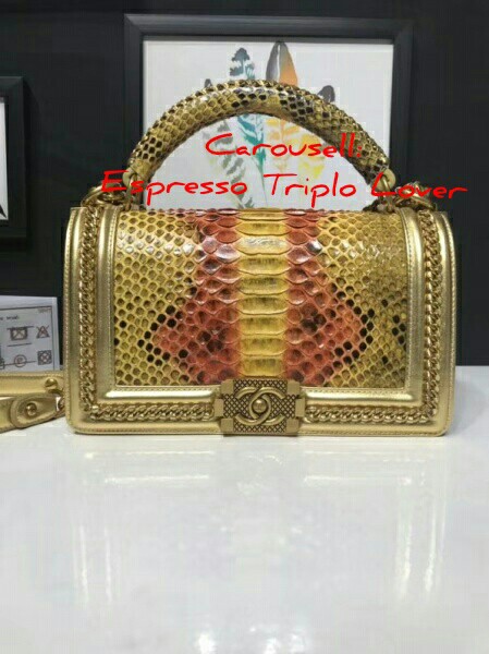 Chanel python boy bag with handle cheap