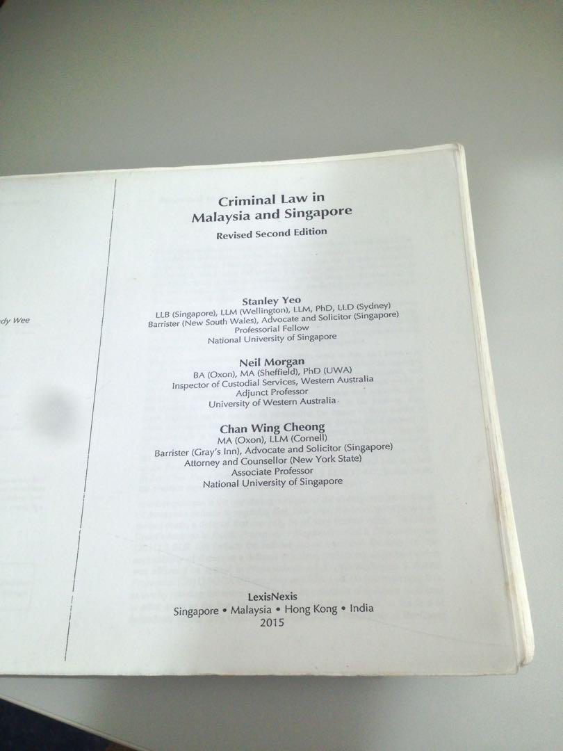 Criminal Law In Malaysia And Singapore By Stanley Yeo Neil Morgan And Chan Wing Cheong Books Stationery Textbooks Tertiary On Carousell