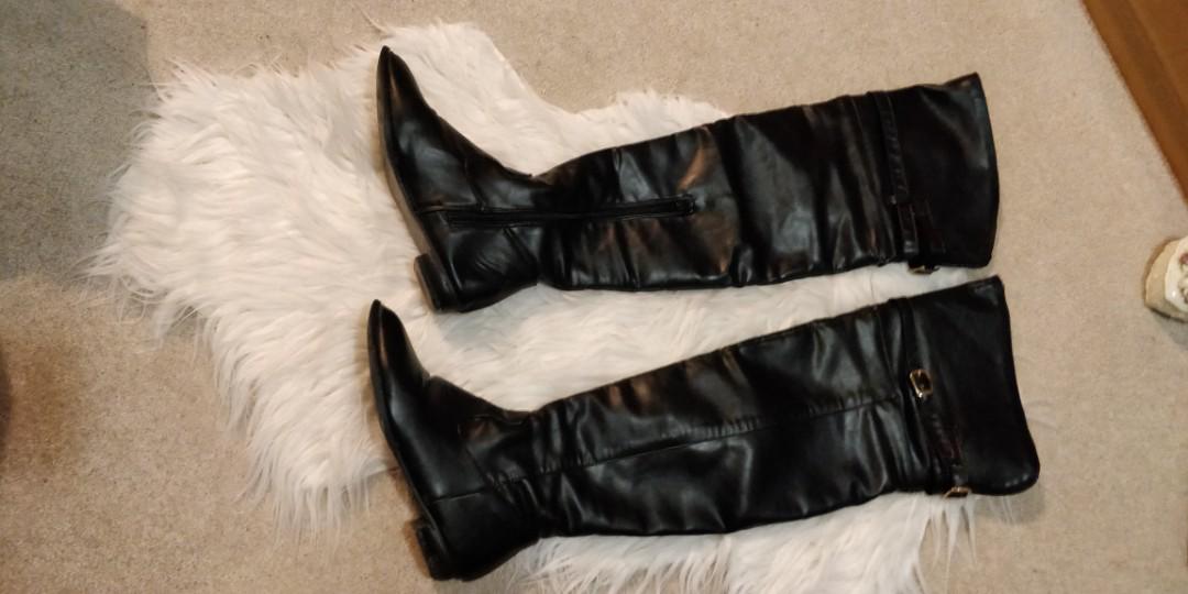faux leather thigh boots