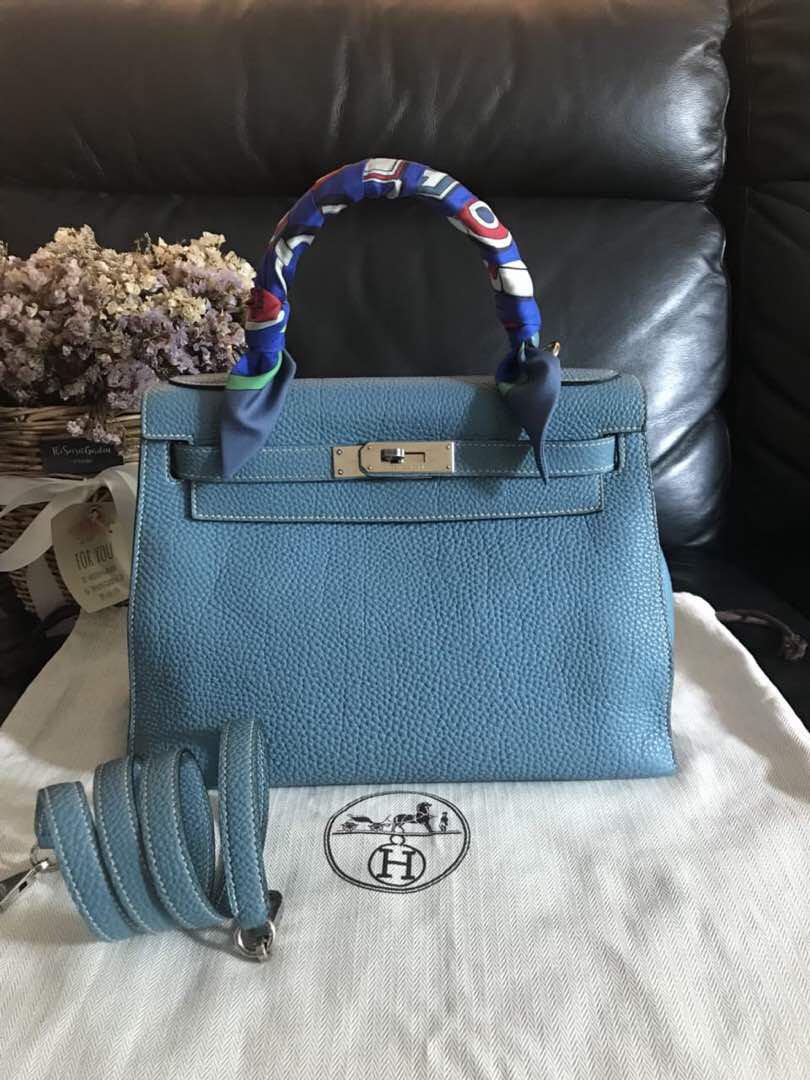 Hermes Kelly 28 Handbag CC75 Blue Jean Togo SHW