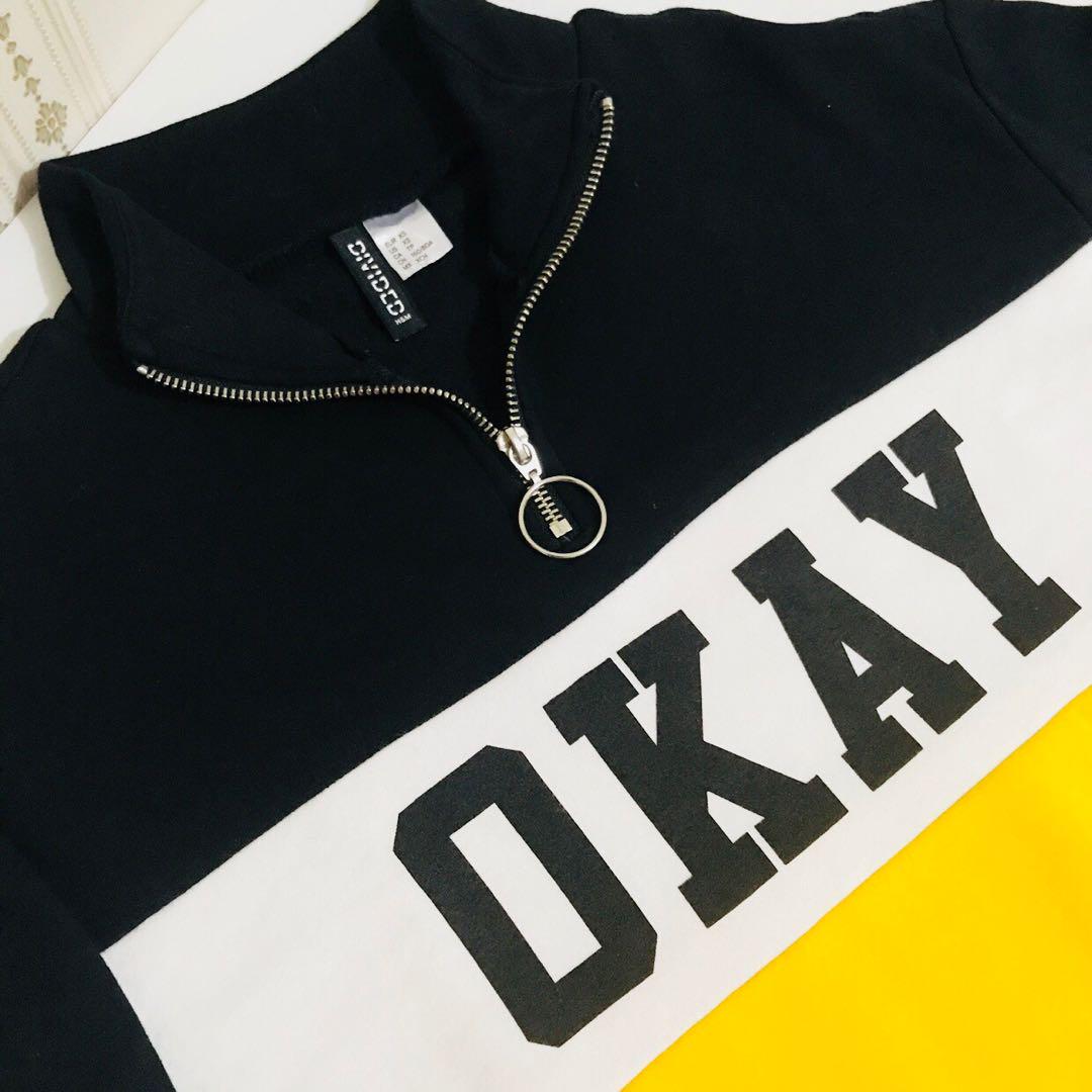 H M Okay Sweatshirt Hoodie H M Fesyen Wanita Pakaian Wanita Baju Luaran di Carousell