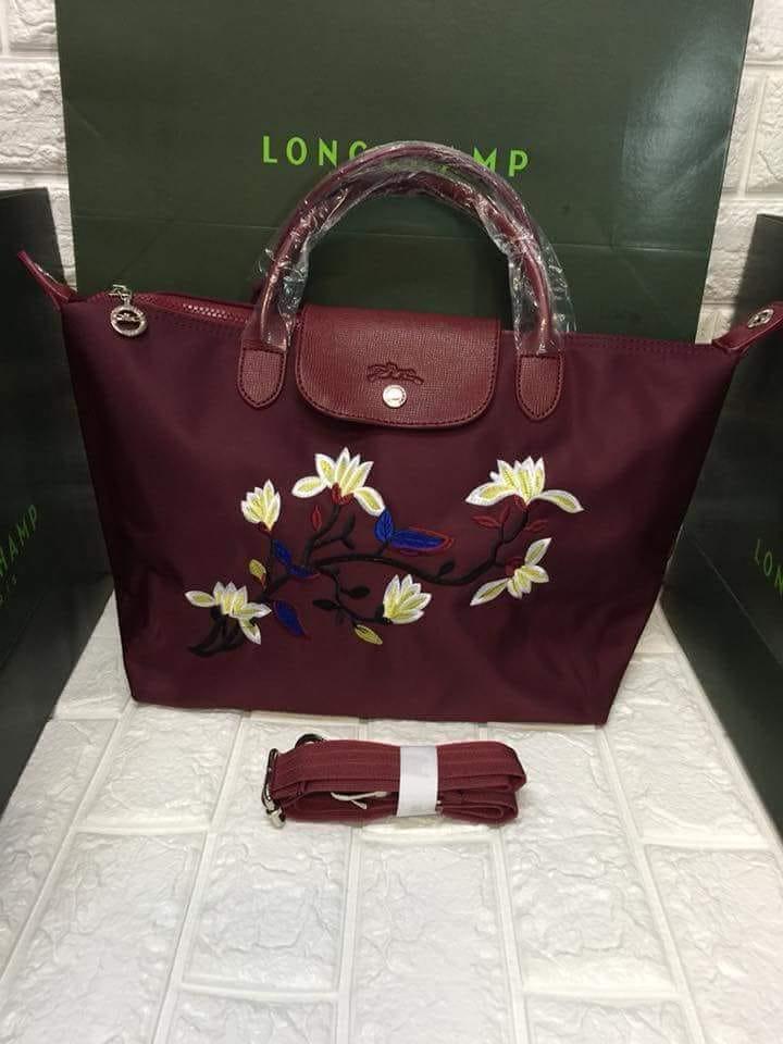 embroidered longchamp bag
