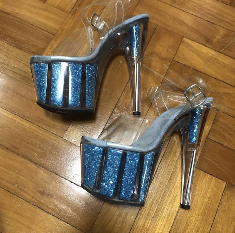 blue pleaser heels
