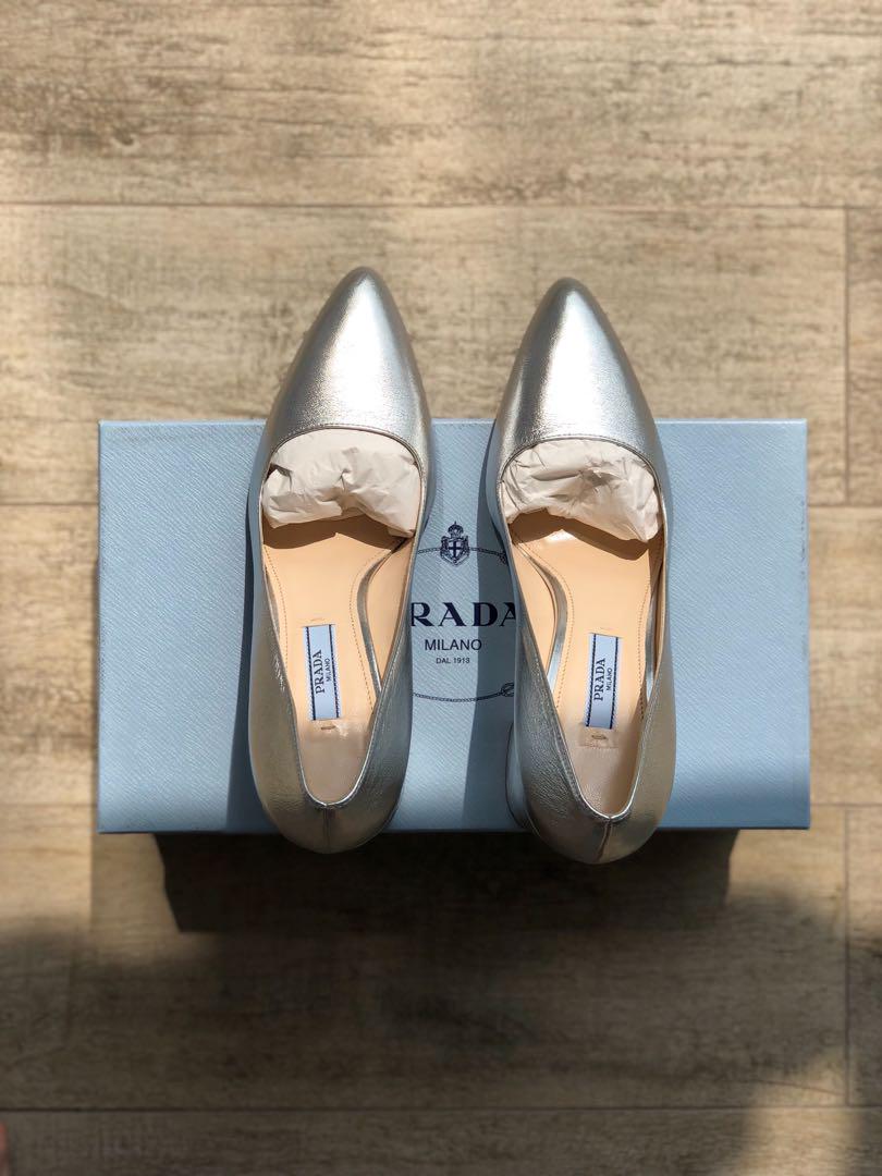 prada silver heels