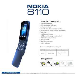 2018 New Nokia 8110 Banana AP Cellular Phone - blue