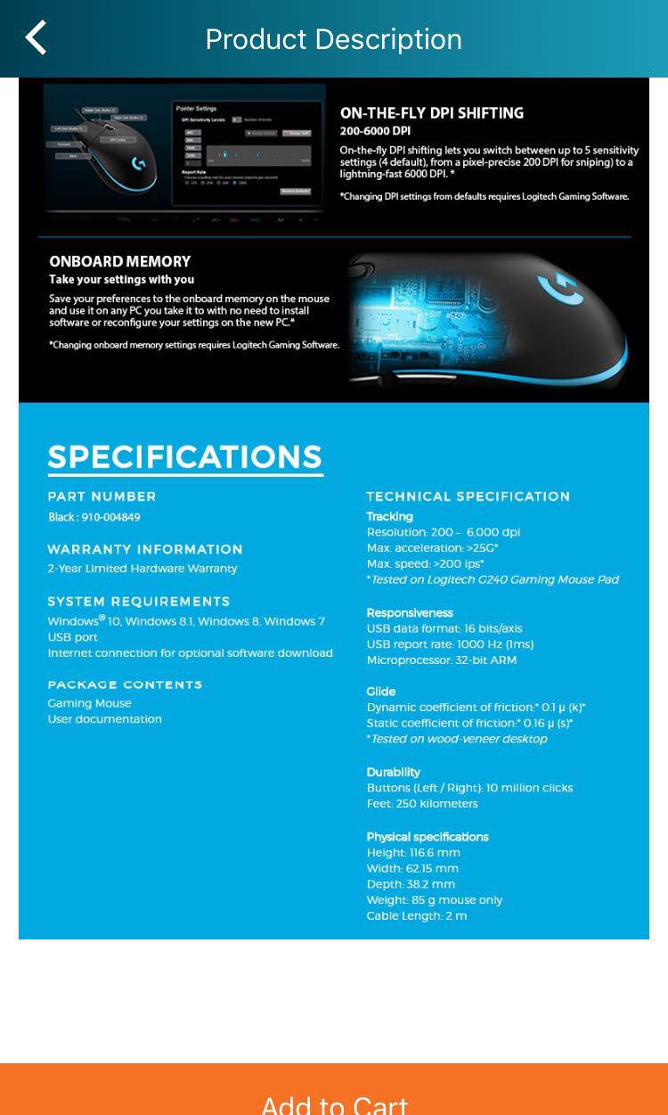 Bnib Logitech G102 Prodigy Gaming Mouse Electronics Computer Parts Accessories On Carousell