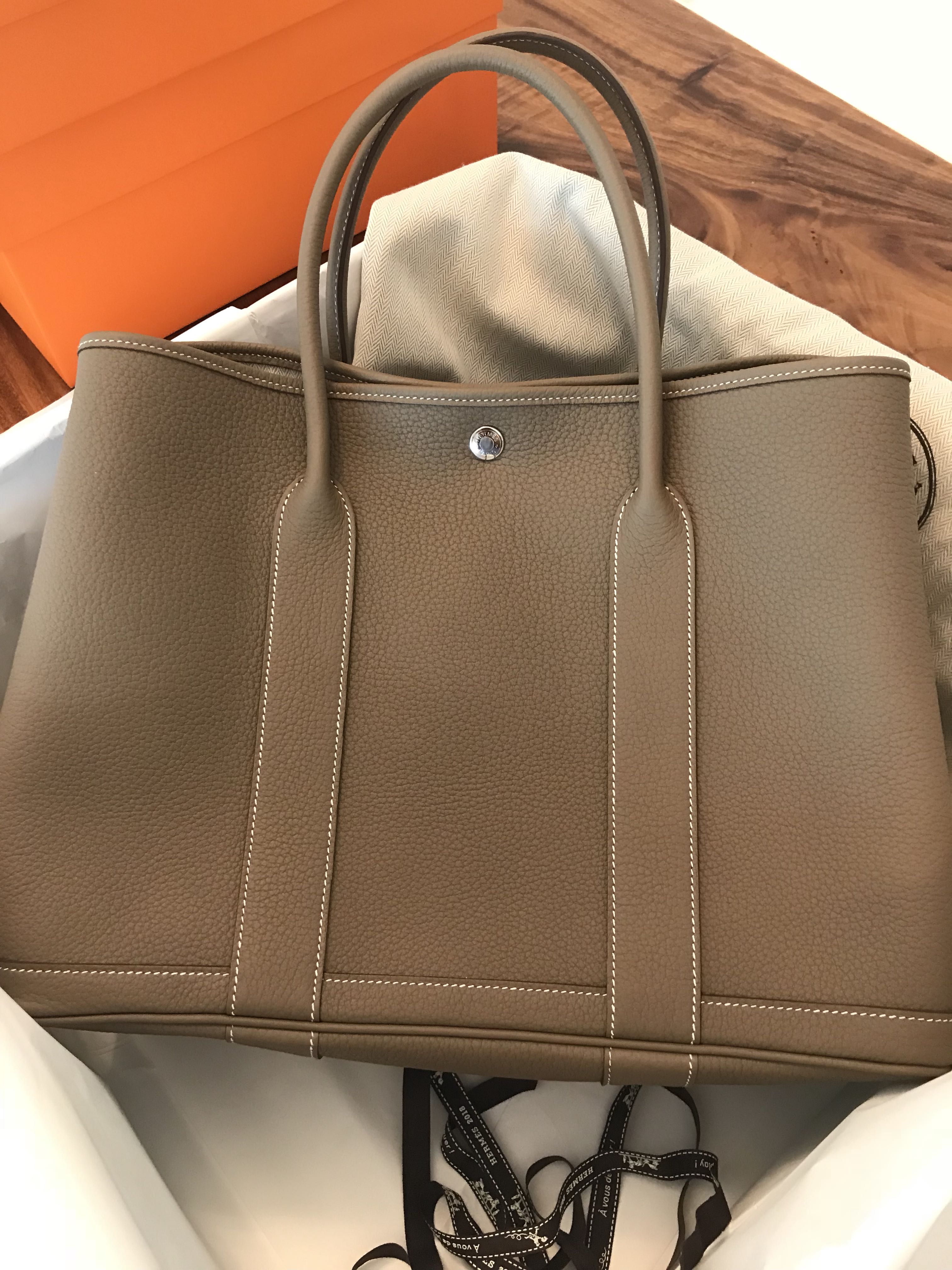 Hermès Garden Party 36 In Etoupe Toile And Beige De Weimar Negonda Leather  in Brown