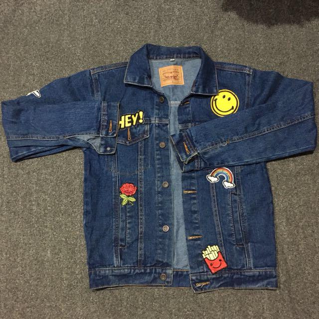 Jaket jeans patch oversized dark blue