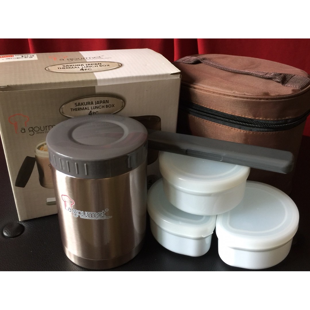 La Gourmet Sakura Japan 4pc Thermal Lunch Box Set Stainless Steel Home Appliances Kitchenware On Carousell