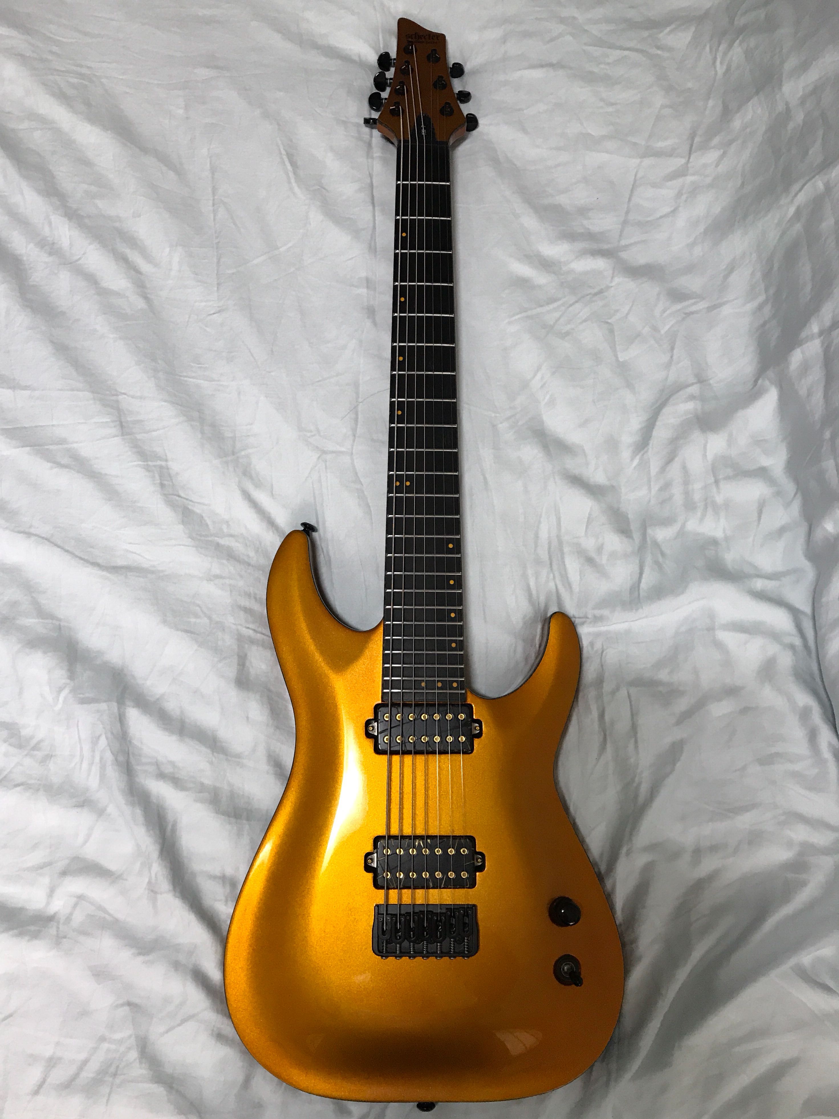 Schecter KM 7 Lambo orange with Bareknuckle Juggernaut pickup set