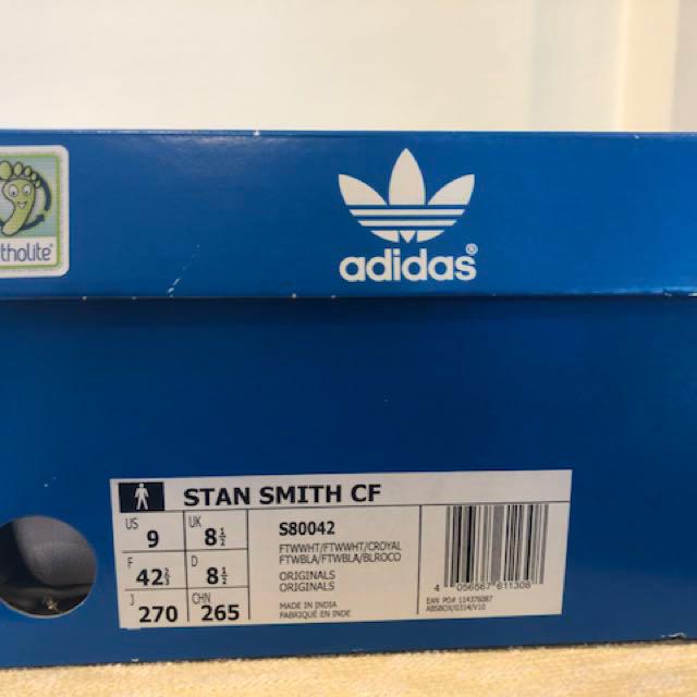 BNIB Adidas Stan Smith CF Velcro S80042 US 9 UK 8.5 EU 42 2 3
