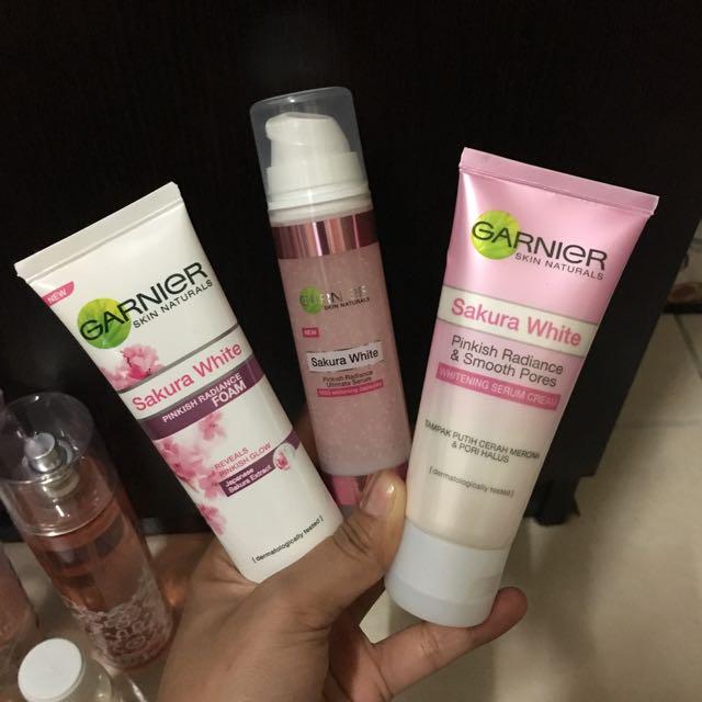 Garnier Sakura White Set Of Cleanser Serum Cream Health Beauty Skin Bath Body On Carousell