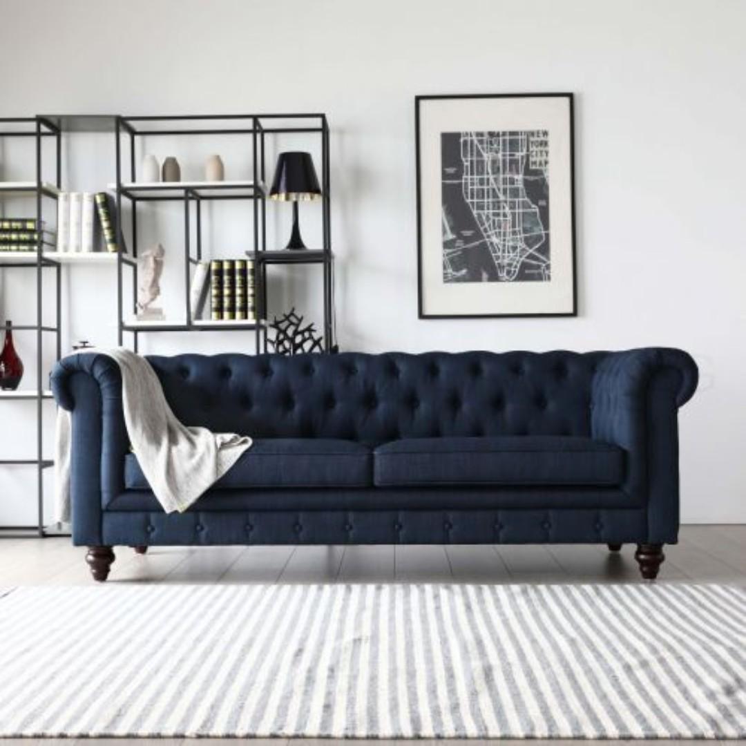 Hugo 3 Seater Chesterfield Sofa Presidential Blue Furniture