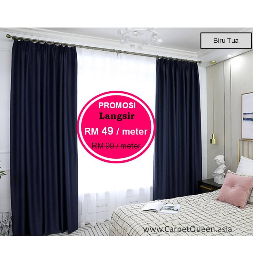Langsir Jenis Black Out Tingkap 2 Panel Biru Tua Home