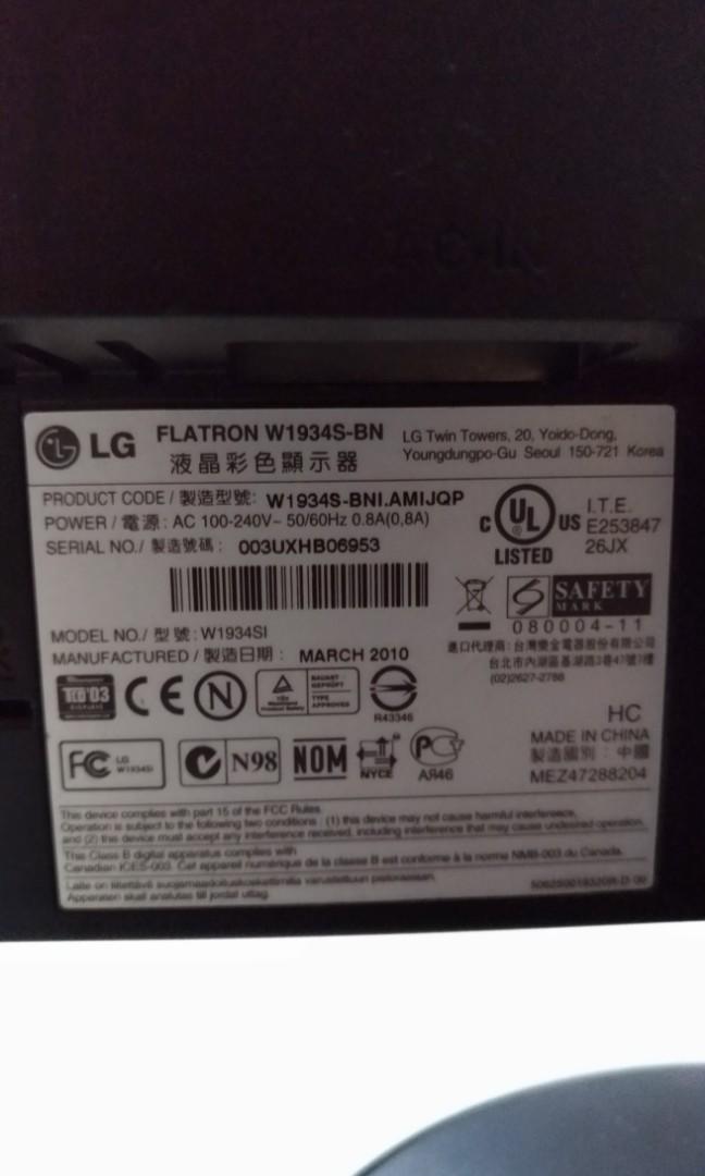 LG Flatron W1934S-BN LCD Widescreen Monitor, Computers & Tech, Desktops ...