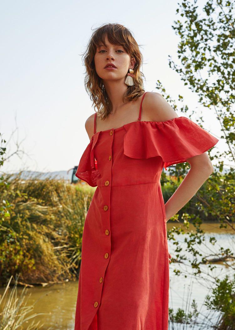 mango ruffled linen dress