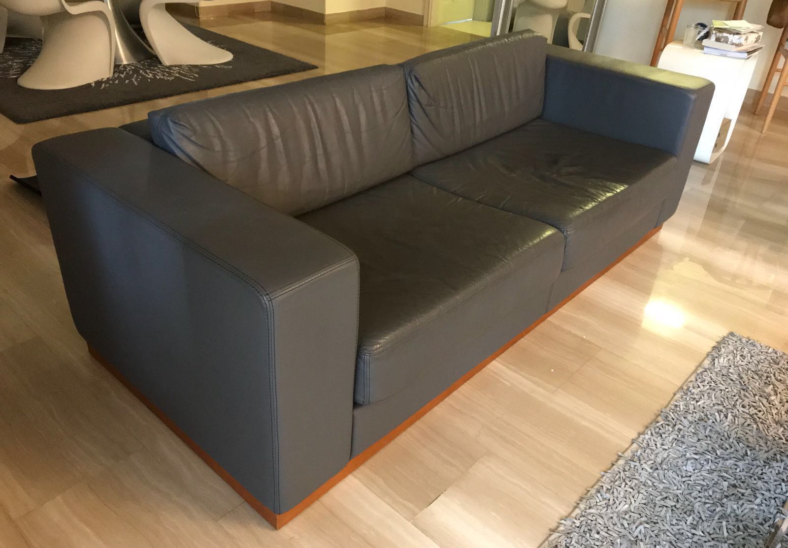 Reduced Used Leather Sofa In Grey