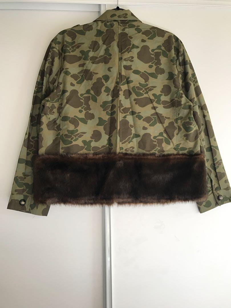 Zara Camo Embellished Faux Fur Hem Jacket Size M L Bnwt