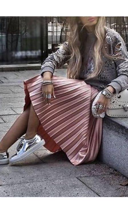 Zara pink metallic pleated skirt outlet