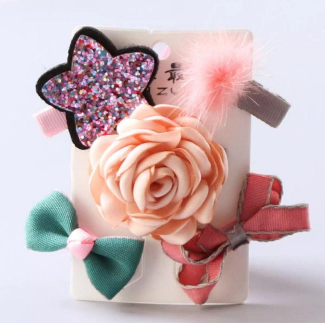 Bn Pretty Girls Assorted Bow Ribbons Flower Star Hair Clips
