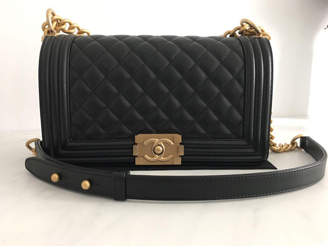Chanel Boy Black Caviar with Antique Gold HW