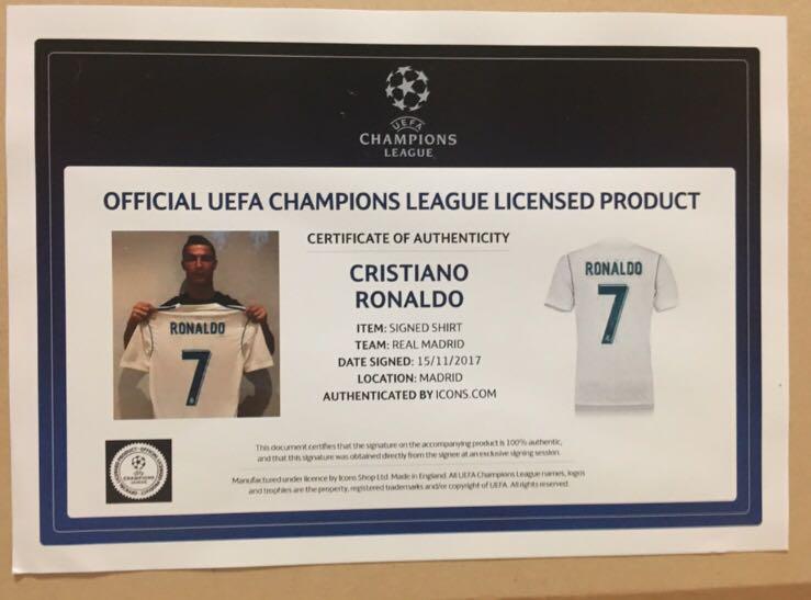 Ronaldo Official UEFA Champions League Signed and Framed Modern Real Madrid  Home Shirt With Fan Style Number