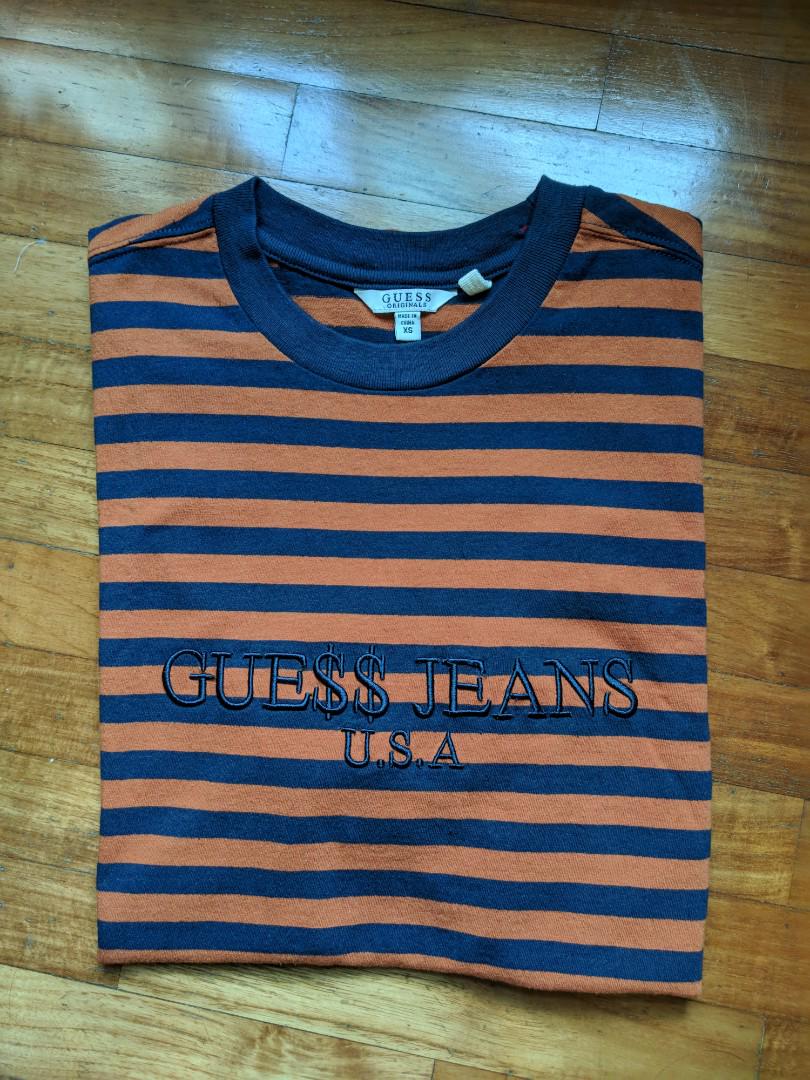 Guess x ASAP Rocky Striped Tee Orange, Men's Fashion, Tops & Sets, & Polo Shirts on Carousell