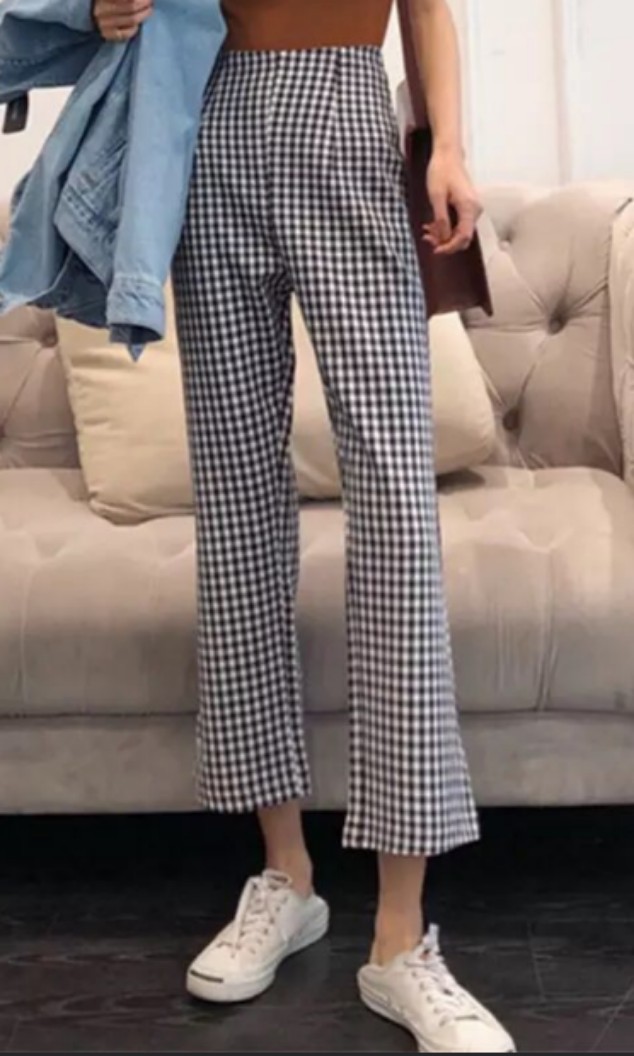 gingham pants high waisted