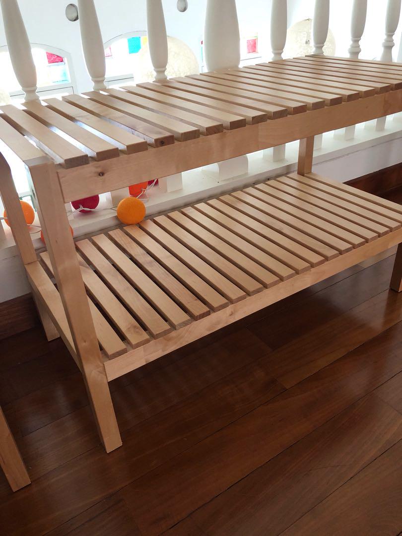 Ikea timber slatted shelves