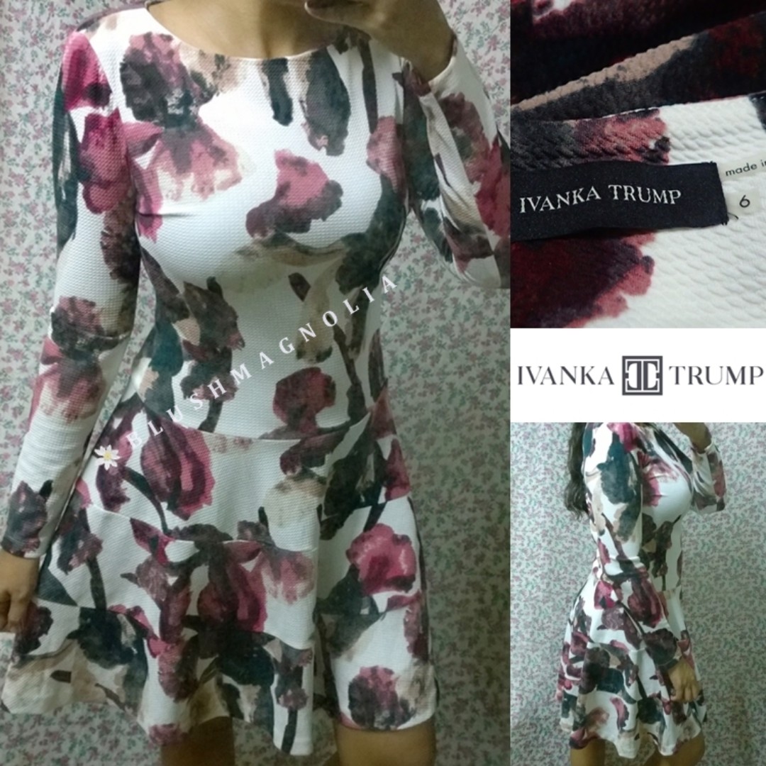 Ivanka Trump Bold Floral White Fit Flare Midi Dress On Carousell