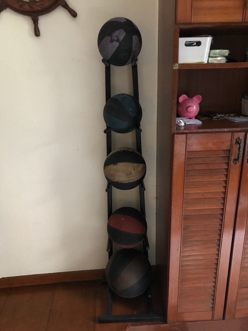 Medicine ball set with rack, Sports, Weights & Gym Equipment on Carousell